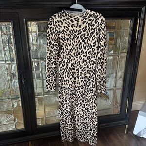 Nina Leonard Beige and Black Animal Print Dress